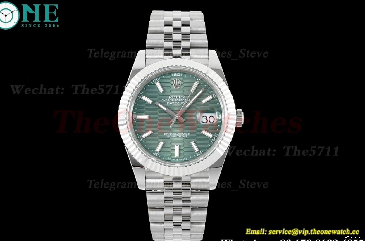 126334 GMF 41mm SS VR3235 Textured Green SS Datejust Dial 0214